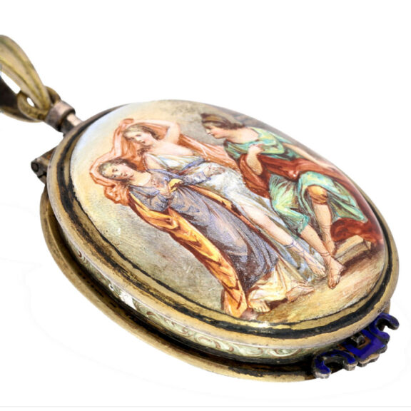 Rare oval form watch with enamel painting Circa 1850 Rare oval form watch with enamel painting Circa 1850