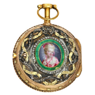 Gold watch with gold and enamel chatelaine Circa 1780