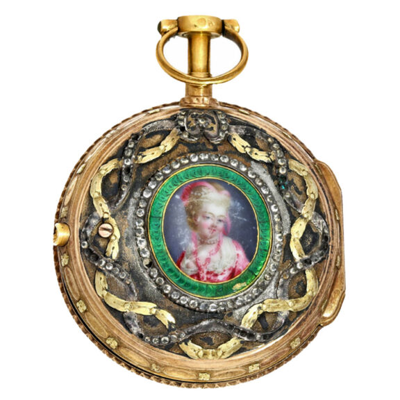 Gold watch with gold and enamel chatelaine Circa 1780