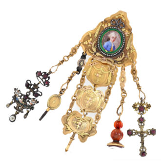 Gold watch with gold and enamel chatelaine Circa 1780