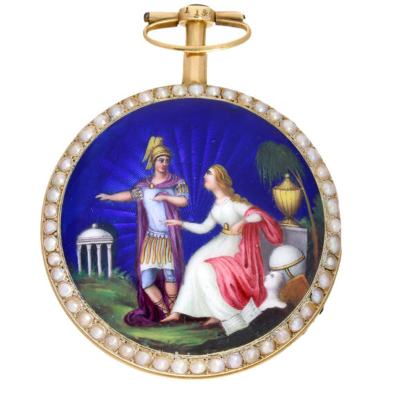 Big gold and enamel verge with pearls on both sides Circa 1810