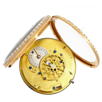 Big gold and enamel verge with pearls on both sides Circa 1810