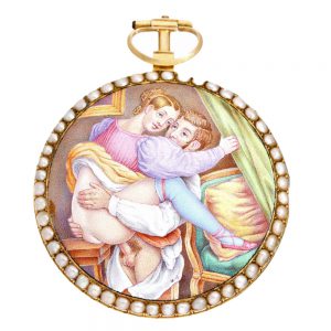 Verge, erotic enamel painting with pearls Circa 1790