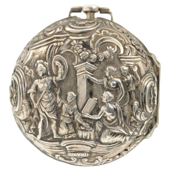 An English silver verge with "repoussé" decoration Circa 1740 An English silver verge with "repoussé" decoration Circa 1740