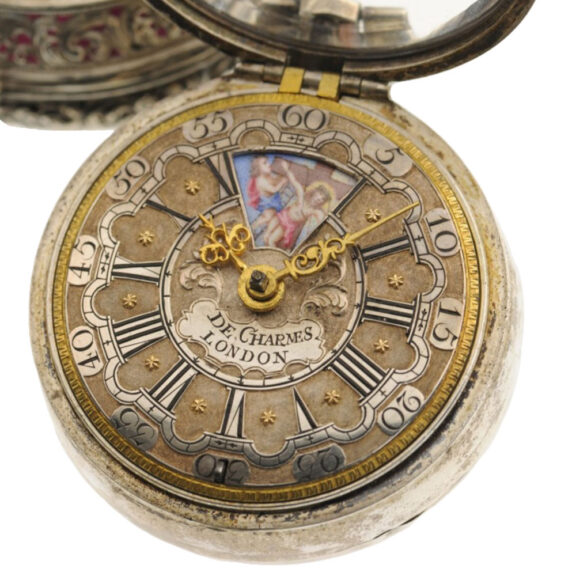 An English silver verge with "repoussé" decoration Circa 1740 An English silver verge with "repoussé" decoration Circa 1740