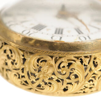 An English gold Repoussé pair cased verge pocket watch Circa 1700
