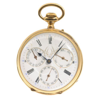 A gold keyless wind open face pocket watch Circa 1880