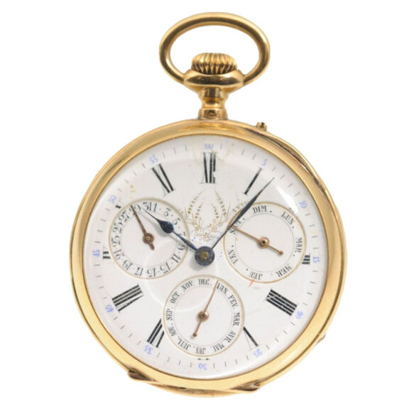 A gold keyless wind open face pocket watch Circa 1880 A gold keyless wind open face pocket watch Circa 1880