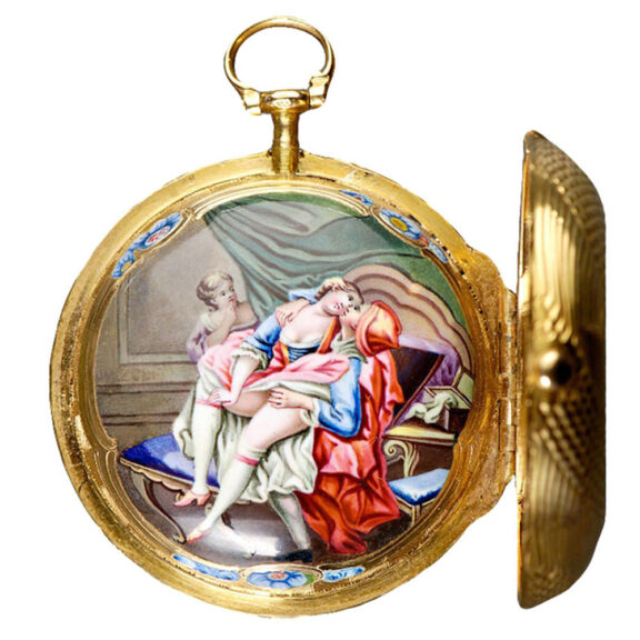 French gold verge with concealed erotic scene Circa 1750