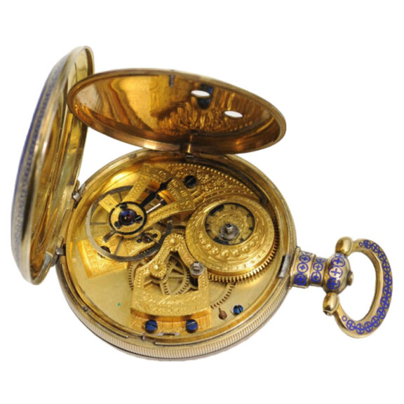 English half pearl set silver-gilt pocket watch Circa 1860 English half pearl set silver-gilt pocket watch Circa 1860