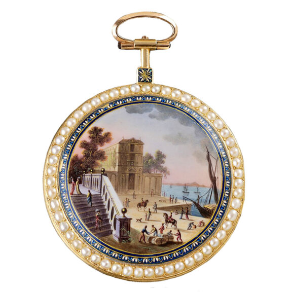 Swiss gold, enamel and pearl set cylinder watch Circa 1806