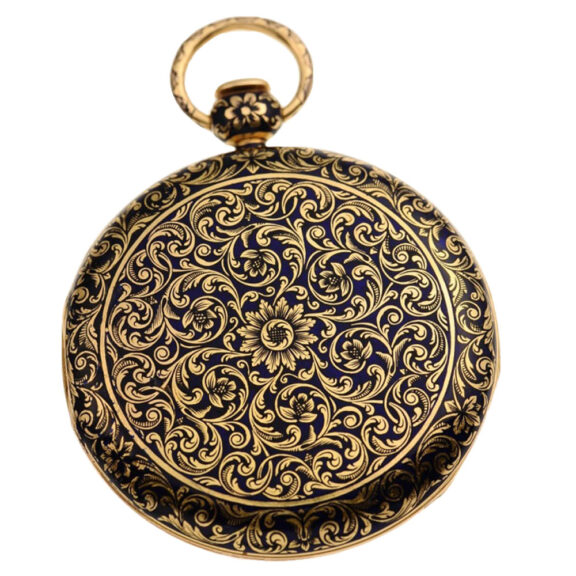 A Swiss gold watch with floral champlevé decor Circa 1820 A Swiss gold watch with floral champlevé decor Circa 1820