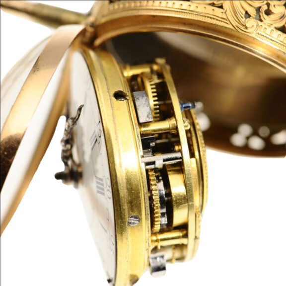 A Dutch gold quarter repeating verge pocket watch Circa 1760 A Dutch gold quarter repeating verge pocket watch Circa 1760