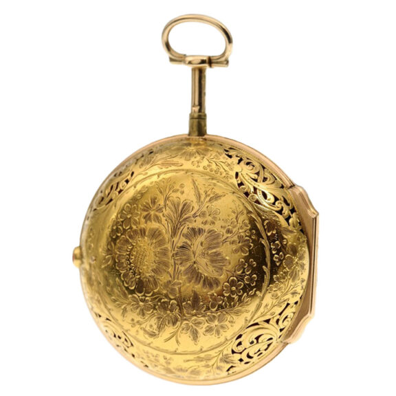 A Dutch gold quarter repeating verge pocket watch Circa 1760 A Dutch gold quarter repeating verge pocket watch Circa 1760