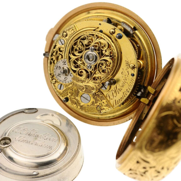A Dutch gold quarter repeating verge pocket watch Circa 1760 A Dutch gold quarter repeating verge pocket watch Circa 1760