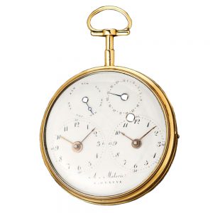A 18K Swiss verge pocket watch with second time zone Circa 1800