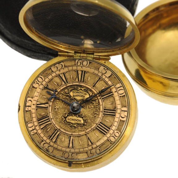 A magnificent English 22K gold verge pocket watch Circa 1706 A magnificent English 22K gold verge pocket watch Circa 1706