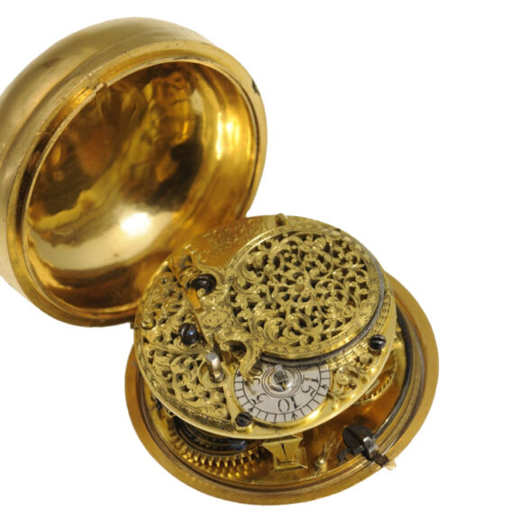 A magnificent English 22K gold verge pocket watch Circa 1706 A magnificent English 22K gold verge pocket watch Circa 1706