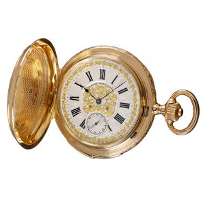 A Swiss hunting in a lavishly ornamented gold case Circa 1890