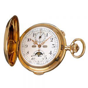 18K gold Swiss hunting case quarter repeating watch Circa 1895