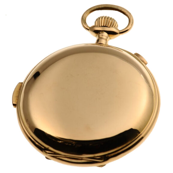 18K gold Swiss hunting case quarter repeating watch Circa 1895 18K gold Swiss hunting case quarter repeating watch Circa 1895