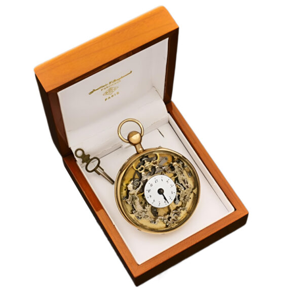 Swiss gold repeating skeletonised watch with automata Circa 1850 Swiss gold repeating skeletonised watch with automata Circa 1850