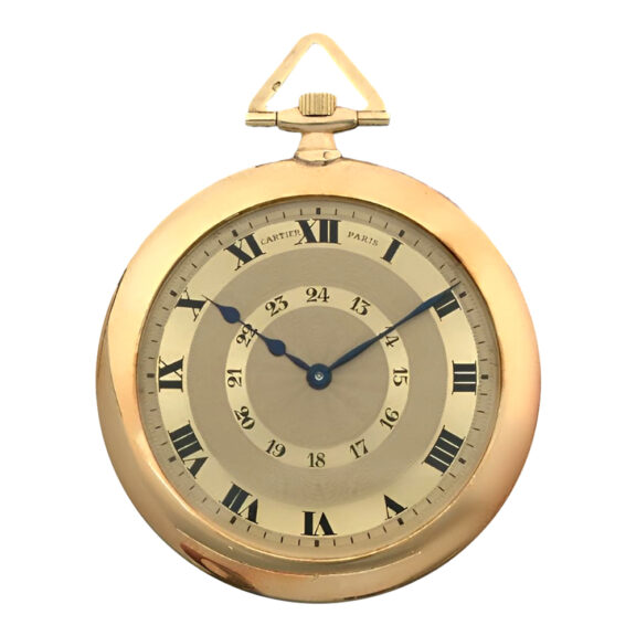 French 18K gold open faced tuxedo pocket watch Circa 1925