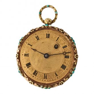 Swiss 18K gold watch with turquoise cabochons Circa 1850