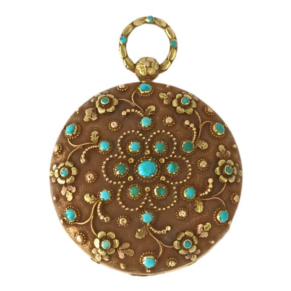 Swiss gold watch with turquoise cabochons Circa 1850 Swiss gold watch with turquoise cabochons Circa 1850