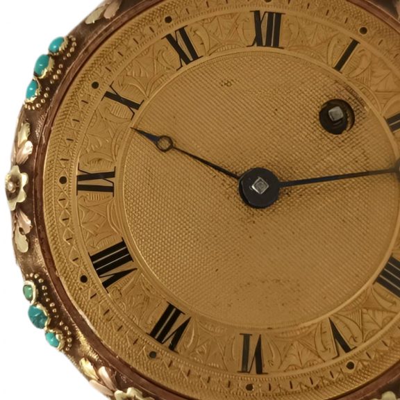 Swiss gold watch with turquoise cabochons Circa 1850 Swiss gold watch with turquoise cabochons Circa 1850