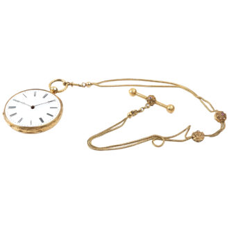 Swiss 18K yellow gold pocket watch with chain Circa 1850