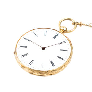 Swiss 18K yellow gold pocket watch with chain Circa 1850