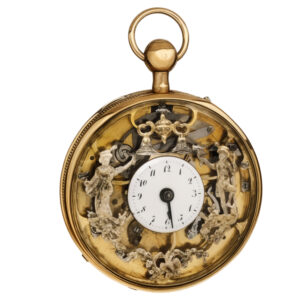Swiss gold repeating skeletonised watch with automata Circa 1850