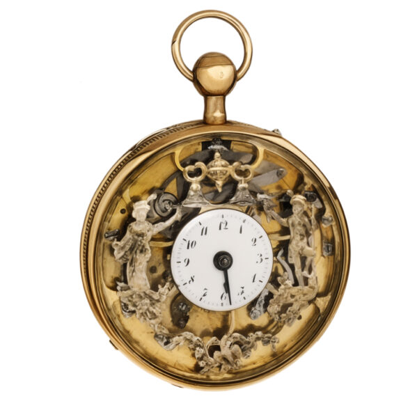Swiss gold repeating skeletonised watch with automata Circa 1850 Swiss gold repeating skeletonised watch with automata Circa 1850