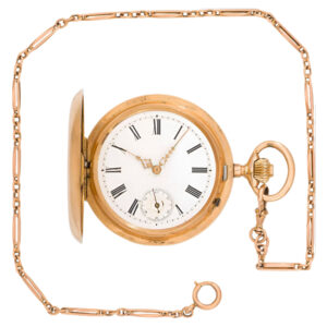 Swiss 14K gold full hunter pocket watch with chain Circa 1850
