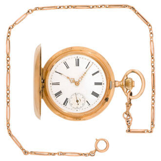 Swiss 14K gold full hunter pocket watch with chain Circa 1850