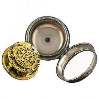 English silver manual winding clock watch with alarm Circa 1695
