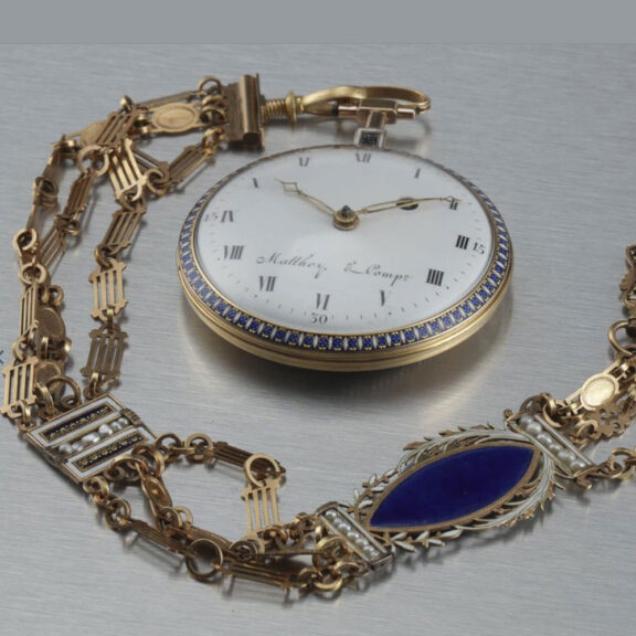 Gold French enamel split pearls verge watch Circa 1790 Gold French enamel split pearls verge watch Circa 1790