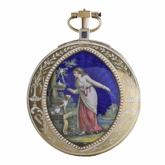 Gold enamel split pearls verge pocket watch Circa 1790 Gold enamel split pearls verge pocket watch Circa 1790