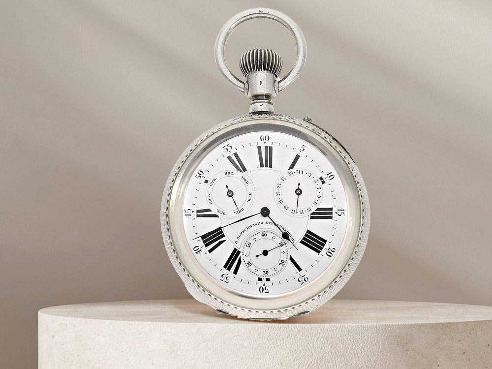 Extraordinarily large Russian calendar watch, Ankerchronometer in a heavy silver case.