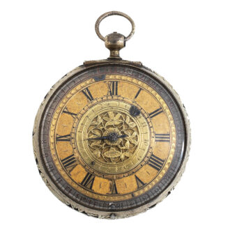 Rare English gilt clock watch with alarm and date Circa 1700