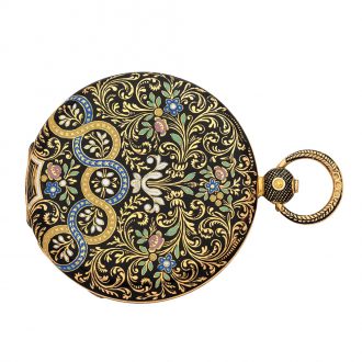 Swiss 18 carat gold and enamel jump hour watch Circa 1890