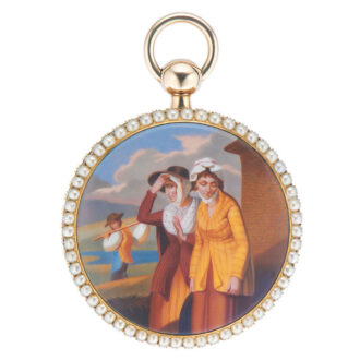 Fine painted on enamel quarter repeating pocket watch Circa 1830
