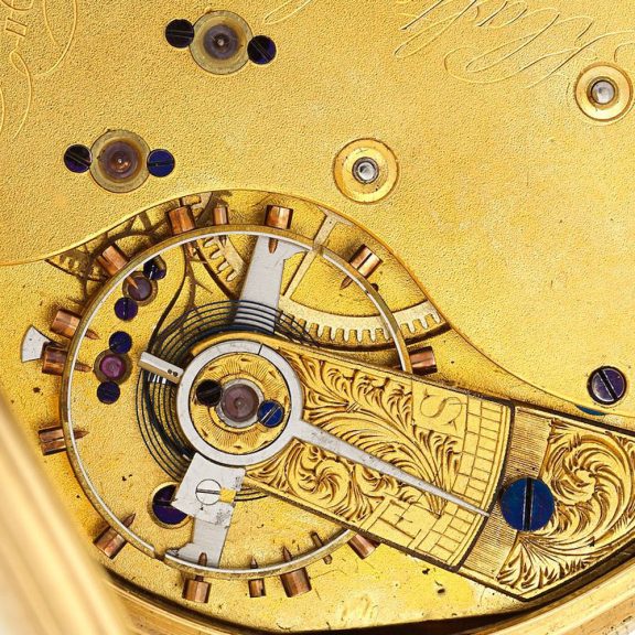 English 18K gold hunting cased watch with portrait Circa 1860 English 18K gold hunting cased watch with portrait Circa 1860