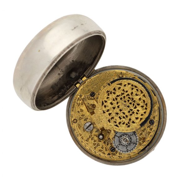 English early plain silver watch made by John May Circa 1700 English early plain silver watch made by John May Circa 1700