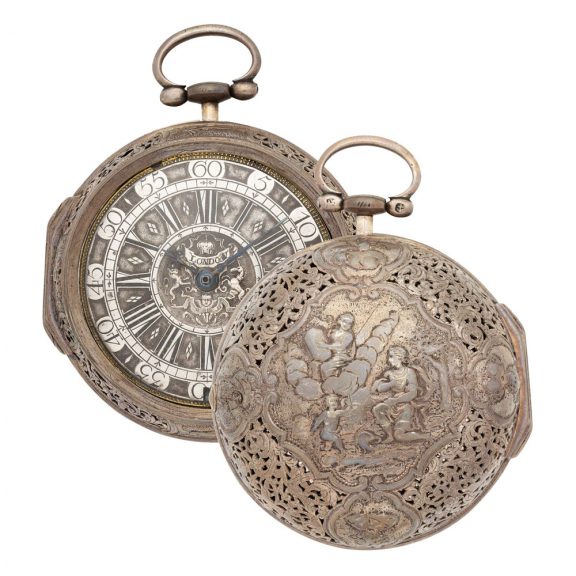 Rare English silver pair cased hour repeating clock watch Circa 1750 Rare English silver pair cased hour repeating clock watch Circa 1750