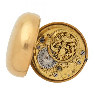 English 20 carat gold triple cased repoussé verge watch Circa 1785