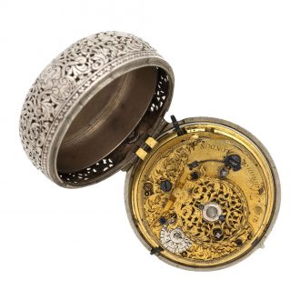 Rare English silver pair cased hour repeating clock watch Circa 1750 Rare English silver pair cased hour repeating clock watch Circa 1750