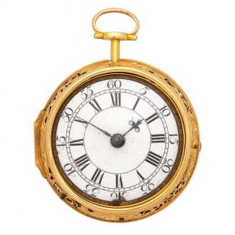 English gold key wind repousse pair cased clock watch Circa 1750