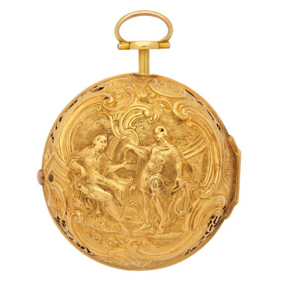 English gold key wind repousse pair cased clock watch Circa 1750 English gold key wind repousse pair cased clock watch Circa 1750